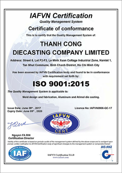 Chứng nhận ISO 9001:2015 - Khuôn Mẫu Thành Công - Công Ty TNHH Khuôn Mẫu Thành Công